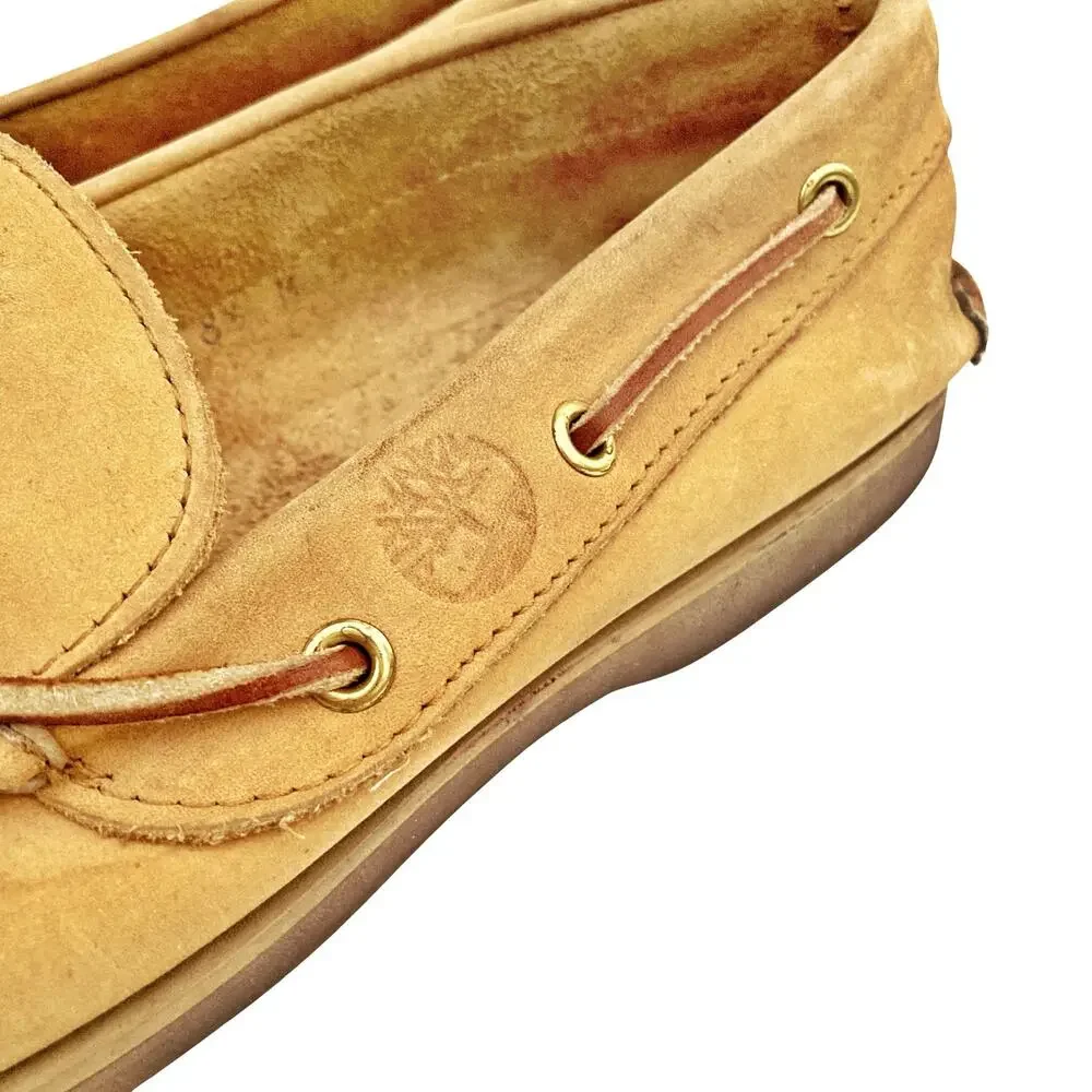 Timberland Tan Nubuck Leather Boat Shoes Coastal Prep Summer Dock Shoes Loafers